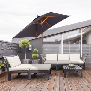 Sombrilla Terraza Exterior 200x150 cm Sombrilla de Jardín Rectangular con Ángulo Ajustable Mástil de Madera y Manivela Parasol para Patio Terraza Gris Oscuro
