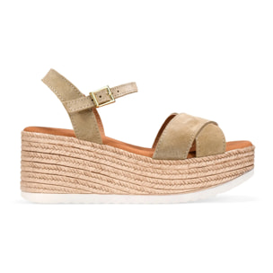 Sandalias de cuña arena en piel