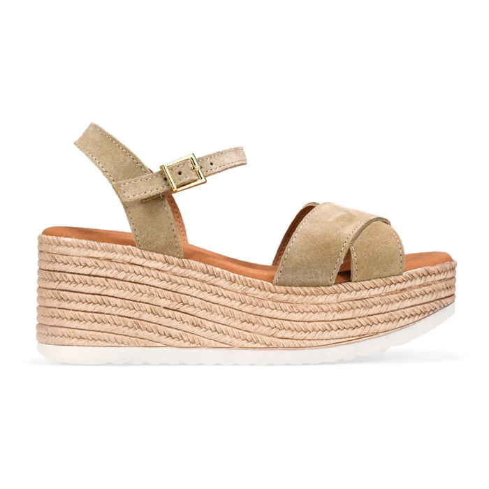 Sandalias de cuña arena en piel