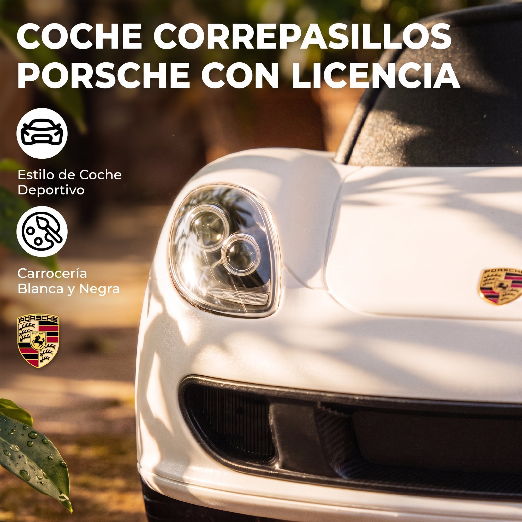 Correpasillos para Bebés de 18 a 36 Meses, Licencia de Porsche, Coche sin Pedales con 2 Faros, Bocina, Sonido de Arranque, para Interior y Exterior, 63x28,5x38 cm, Blanco