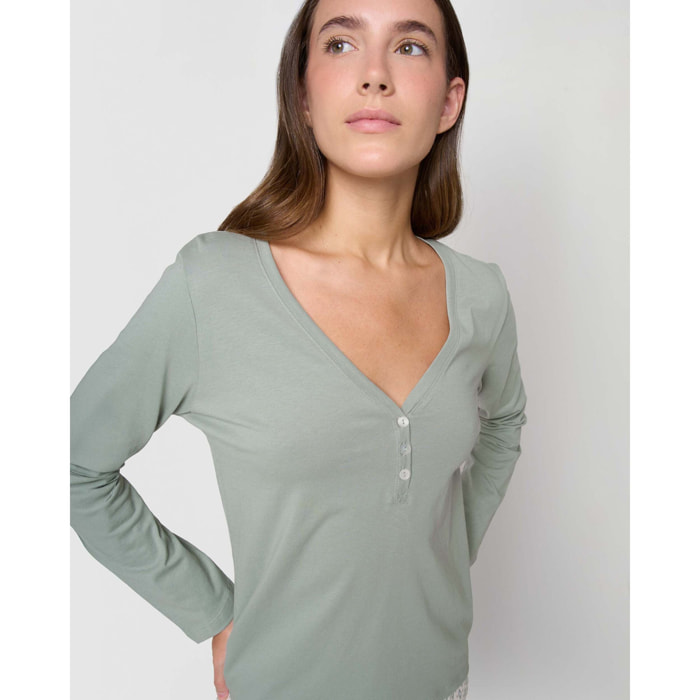 Pijama largo de algodón con escote pico nerdana verde menta