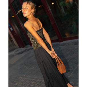 Vestido largo con cuerpo elástico bordado