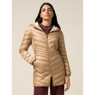 Oltre - Plumífero ligero midi con capucha - Beige