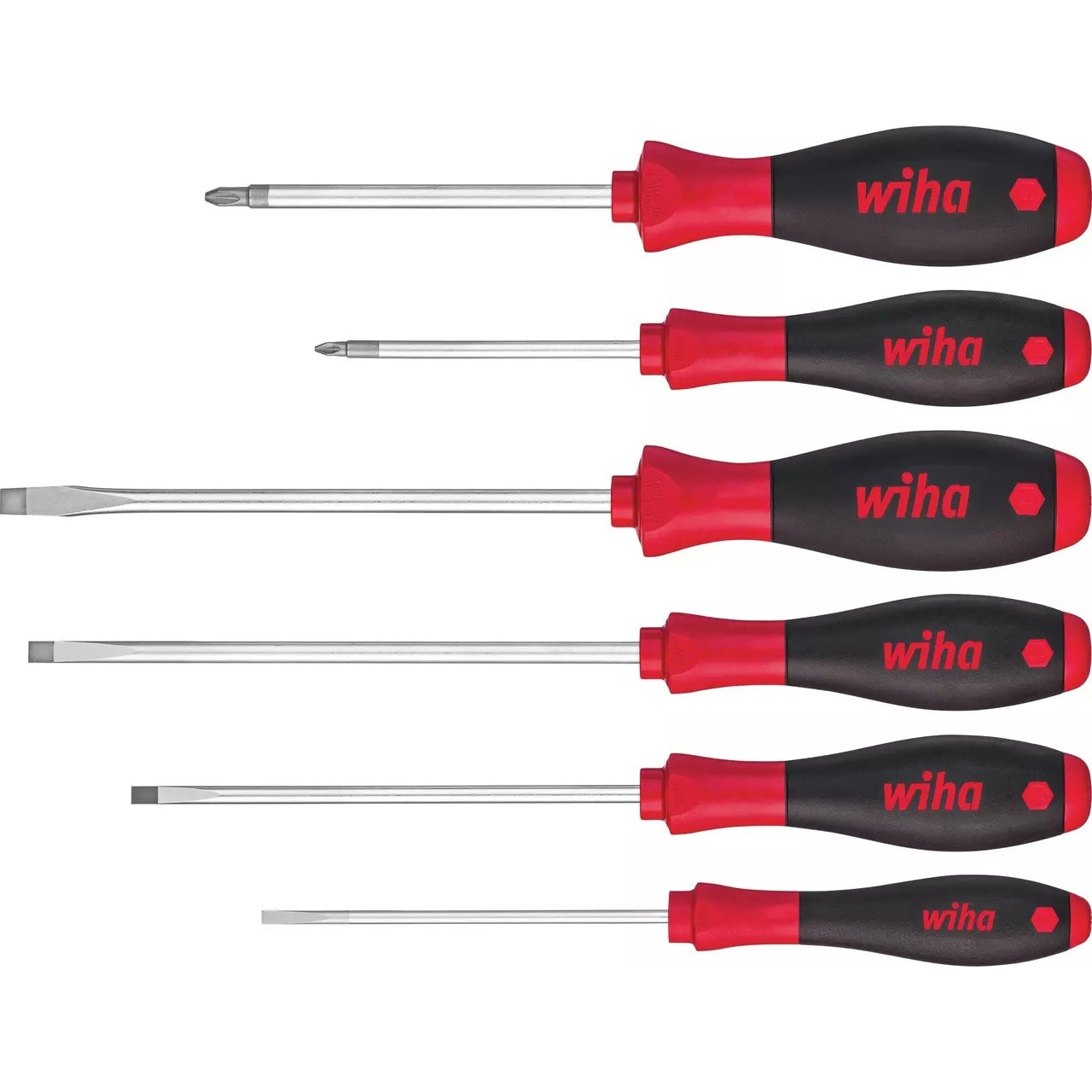 Jeu 6 tournevis fente+PZ softfinish lame ronde - WIHA - 07153