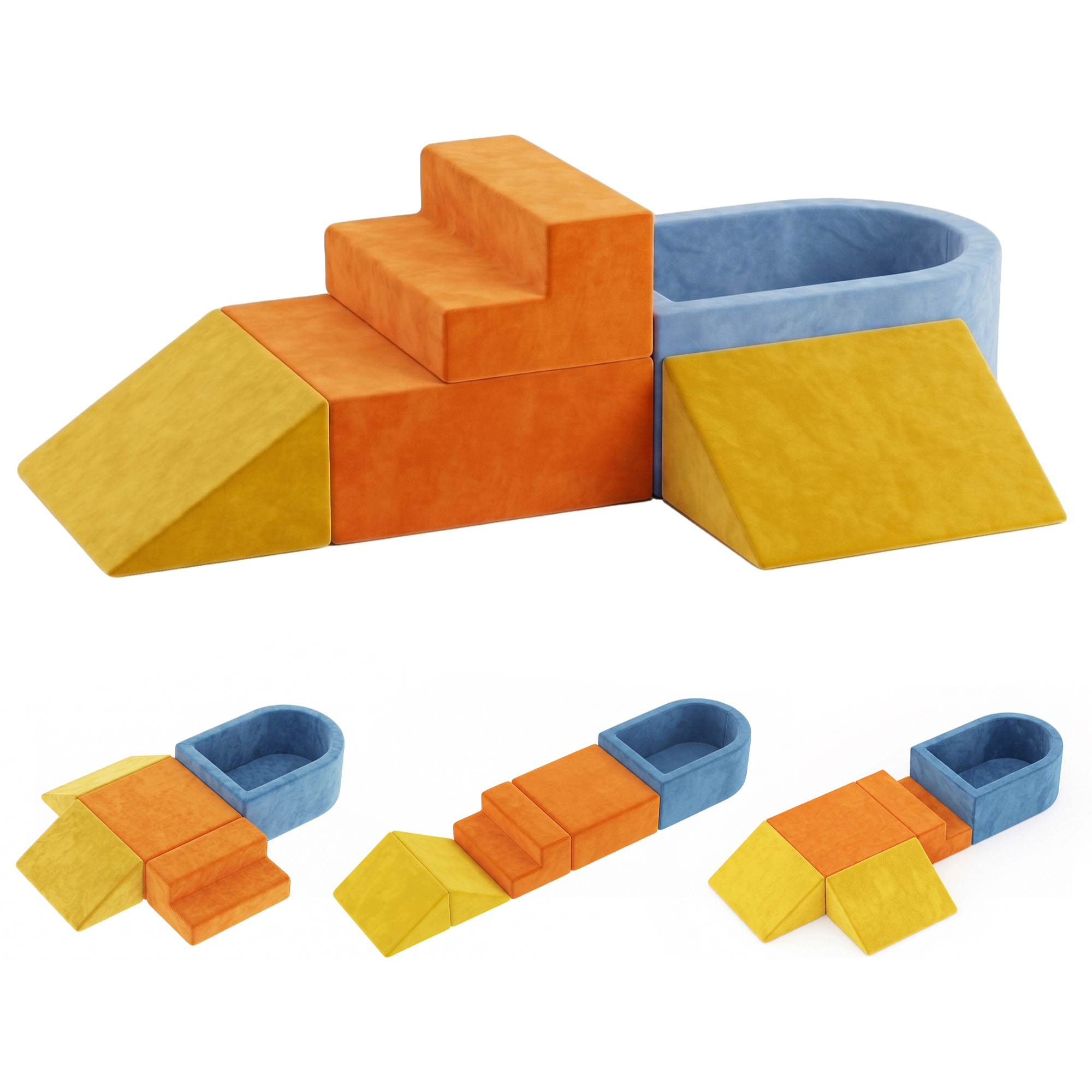 Parcours motricité 5 pièces variées tissu velours multicolore