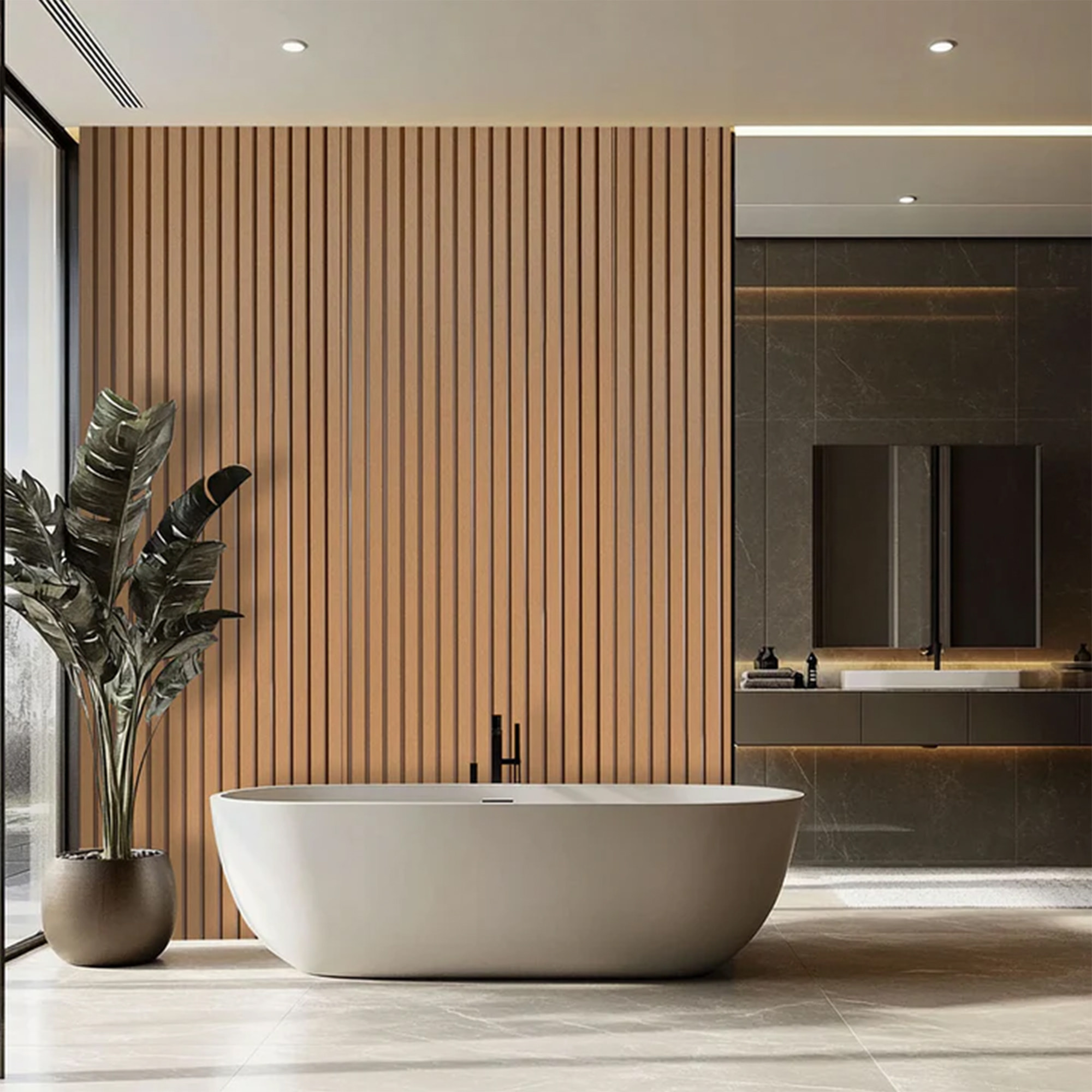 Bach - Set 8 Pannelli Fonoassorbenti Decorativi 150x18 cm per Interno ed Esterno in WPC Oak