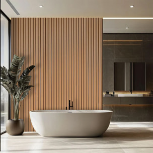 Bach - Set 8 Pannelli Fonoassorbenti Decorativi 150x18 cm per Interno ed Esterno in WPC Oak