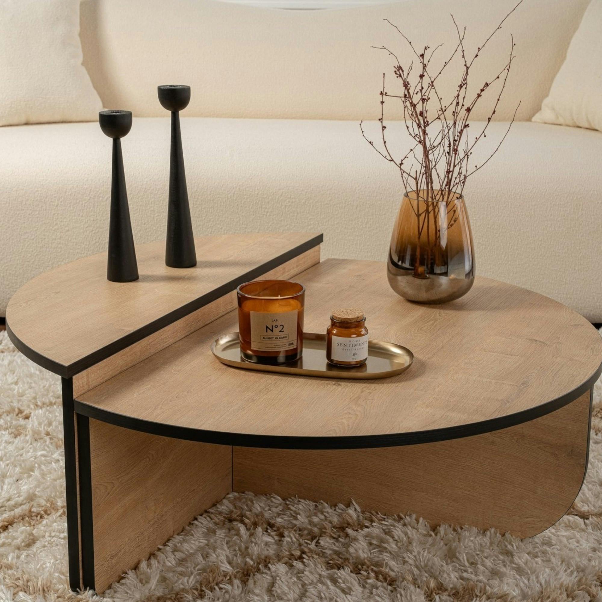 Table basse moderne effet bois ruban noir - 2 hauteurs MARFA