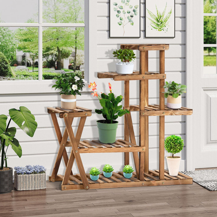 Soporte para Plantas Estantería para Plantas con Pies de Madera Estantería para Flores con 5 Niveles Carga 60 kg para Interior y Exterior 98x28x95 cm Carbonizado