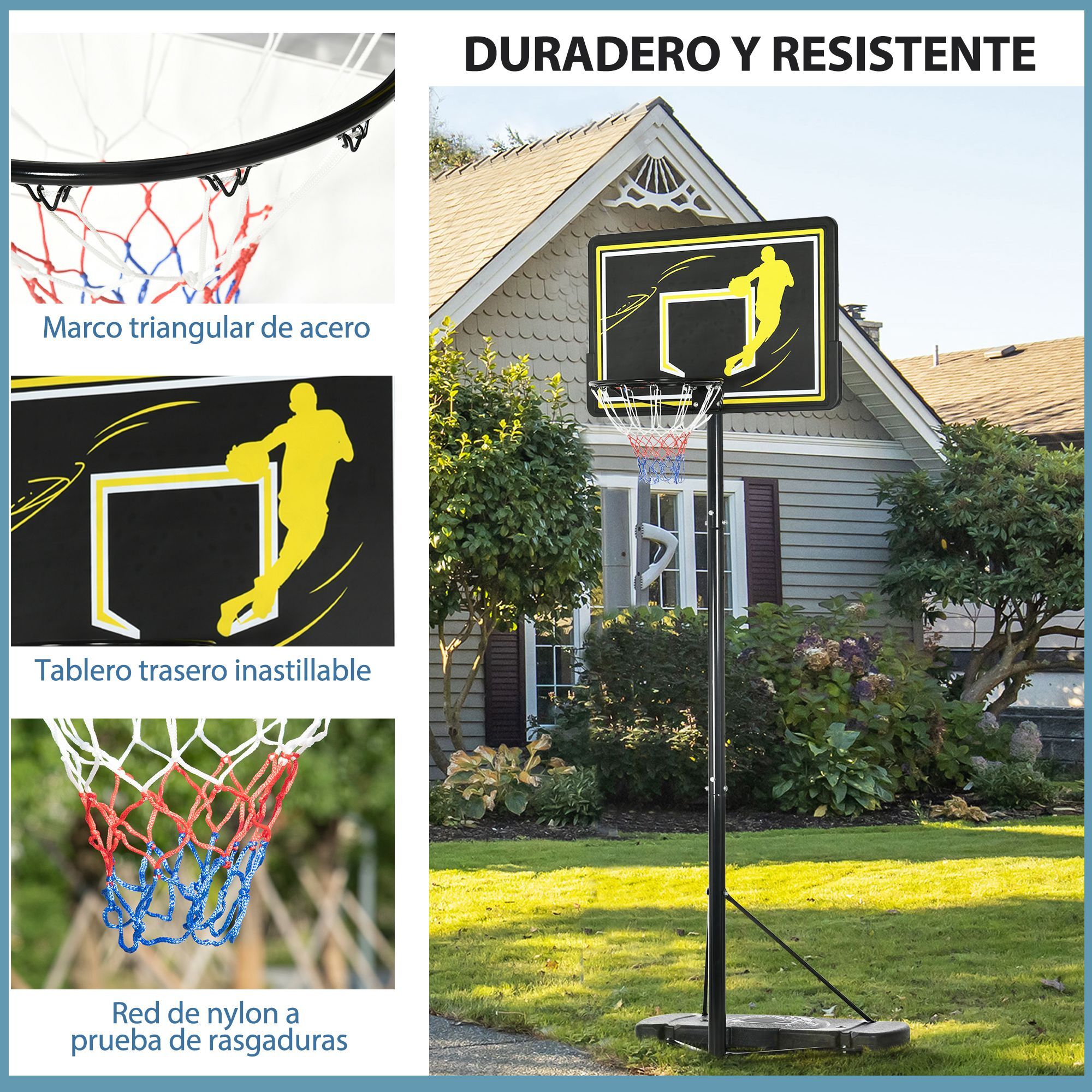 Canasta de Baloncesto con Ruedas Altura Ajustable 230-305 cm 110x45x290-360 cm