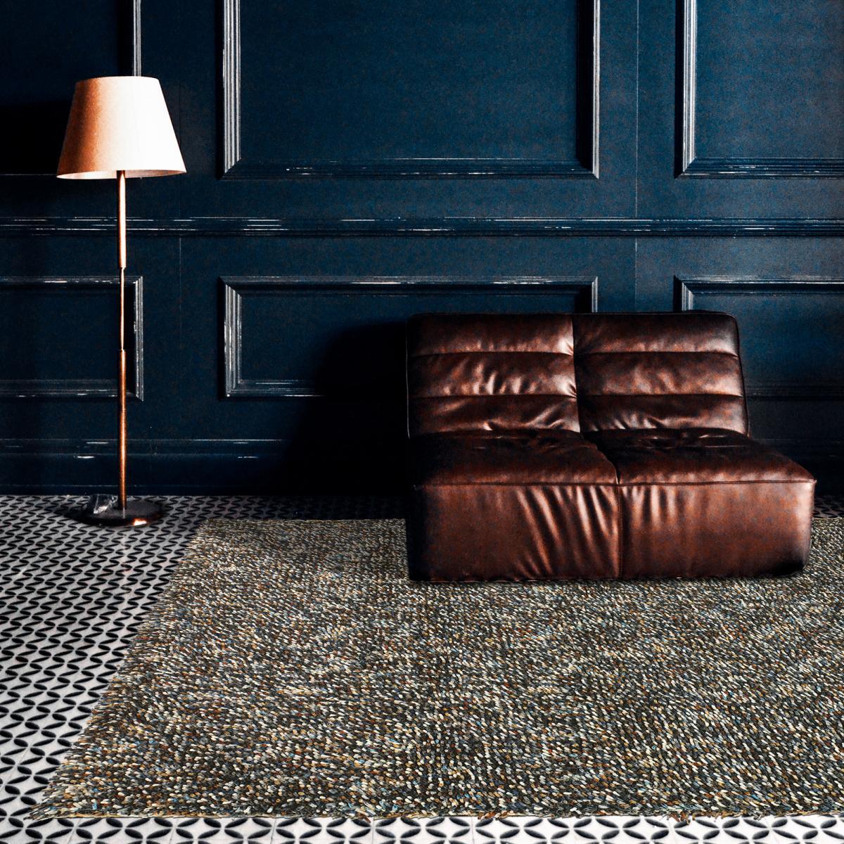 Tapis shaggy tissé en laine motif faux uni RABI