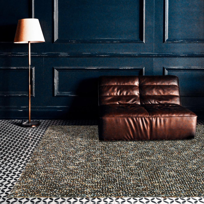 Tapis shaggy tissé en laine motif faux uni RABI