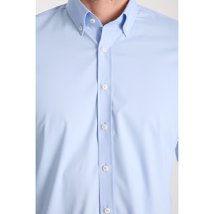 camicia uomo 1 bottone button down slim Popeline Stretch Unito Celeste