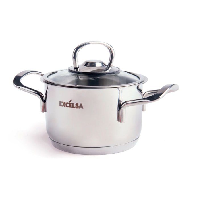 Casserole 12 cm à deux poignées avec couvercle Excelsa – Jazz Cook, Acier Argenté