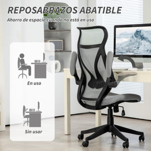 Silla de Escritorio de Malla Silla de Oficina Giratoria con Altura Ajustable Reposabrazos Abatibles y Función de Basculante Silla para Estudio Carga 120 kg Gris Claro