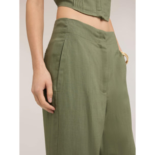 Motivi - Pantaloni con pince al fondo misto lino - Verde militare
