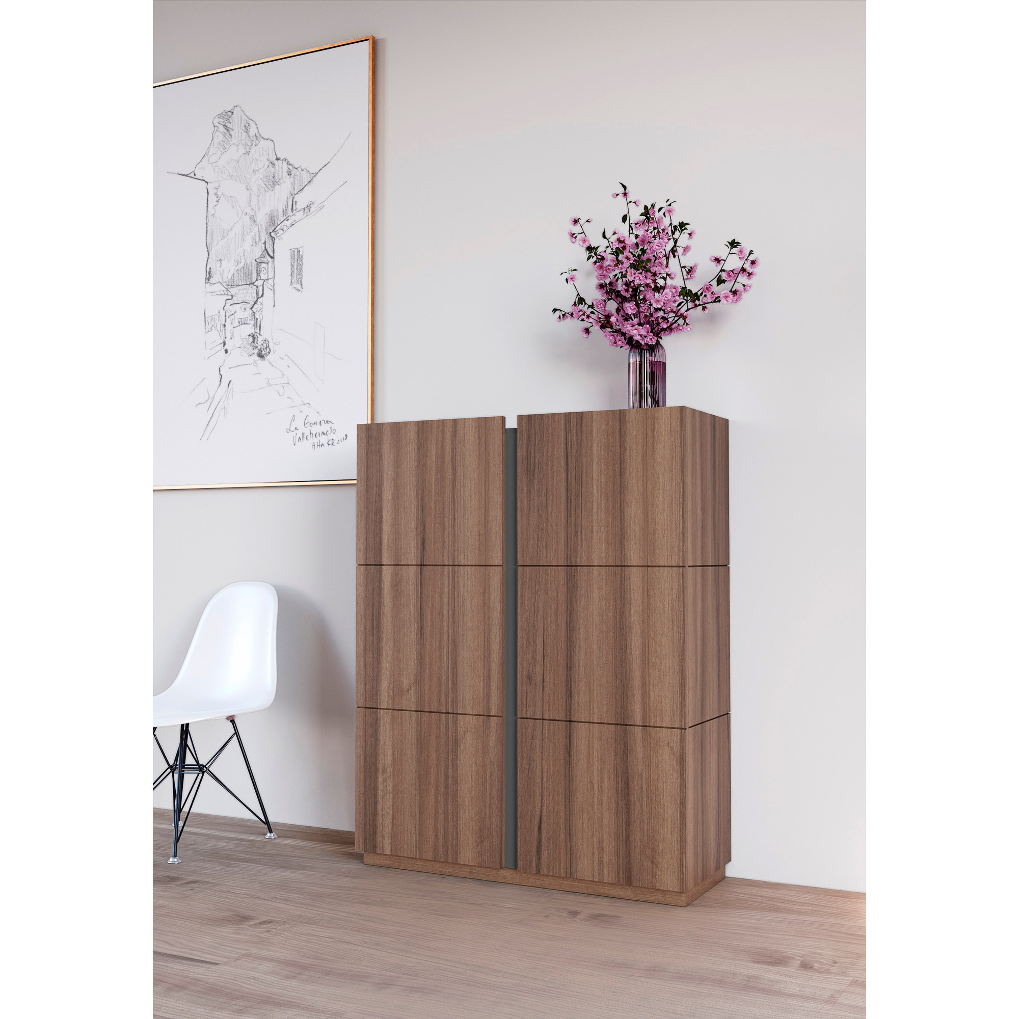 Zapatero Hessa melamina nogal detalle grafito 122x95x35 cm