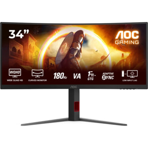 Ecran PC Gamer AOC CU34G4 34" Incurvé 1500R UWQHD 180Hz Fast VA HDR10 Adaptive-Sync