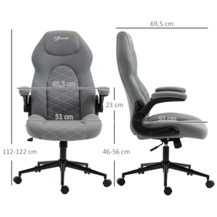 Fauteuil de bureau chaise de bureau ergonomique hauteur réglable pivotant 360° accoudoirs relevables tissu gris clair