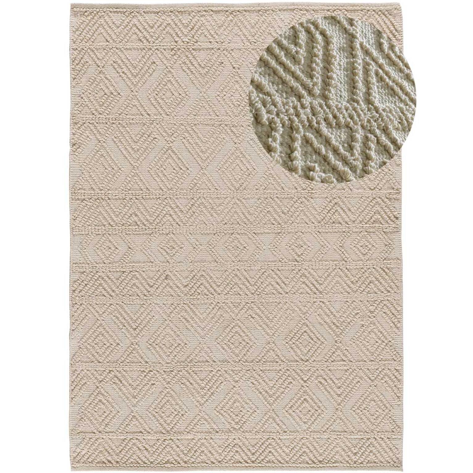 PAMUK Alfombra étnica algodón reciclado con relieve en crema, varias medidas disponibles