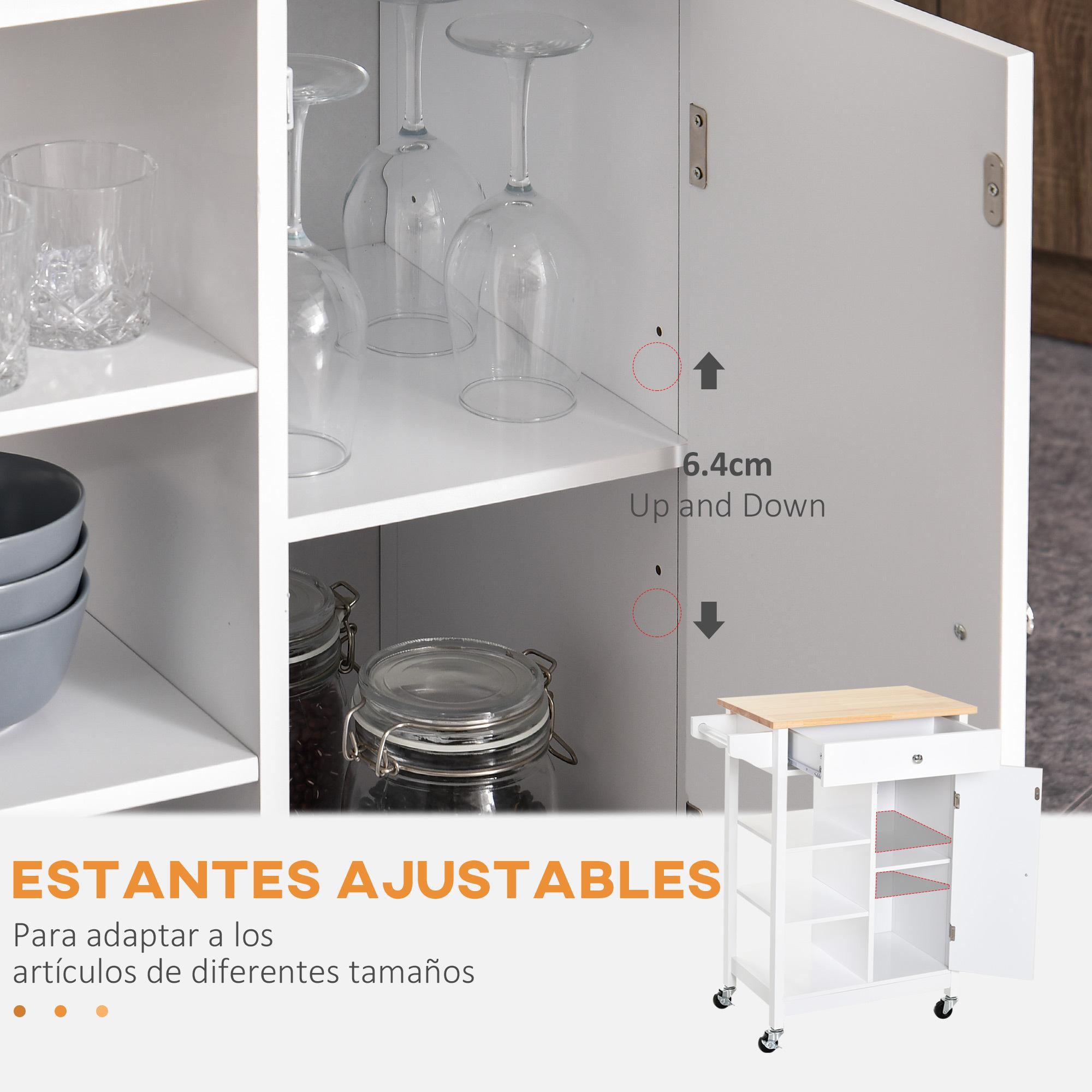 Carrito de Cocina con Cajón de Madera 66x39,5x86,5cm Blanco