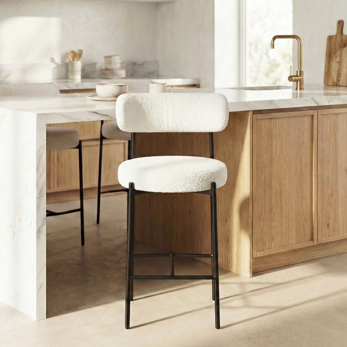 Lot de 2 tabourets de bar en tissu bouclé - EVORA