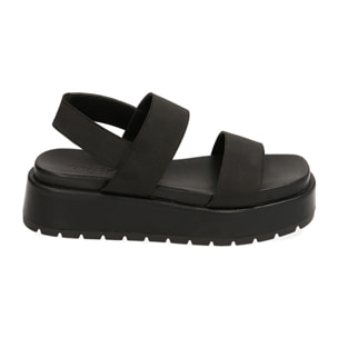 Sandalias negras de plataforma en tela, tacón de cuña 4 cm