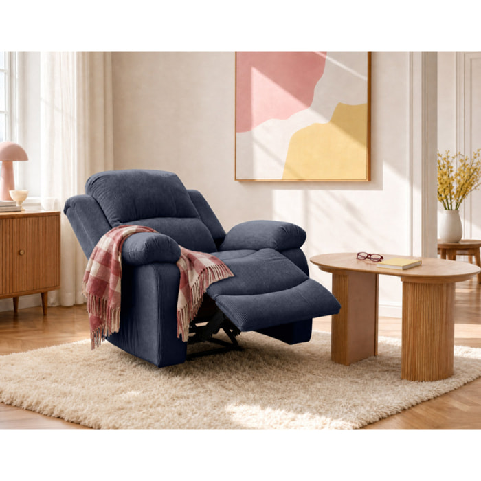 Armand - fauteuil relax électrique en velours côtelé - Bleu marine