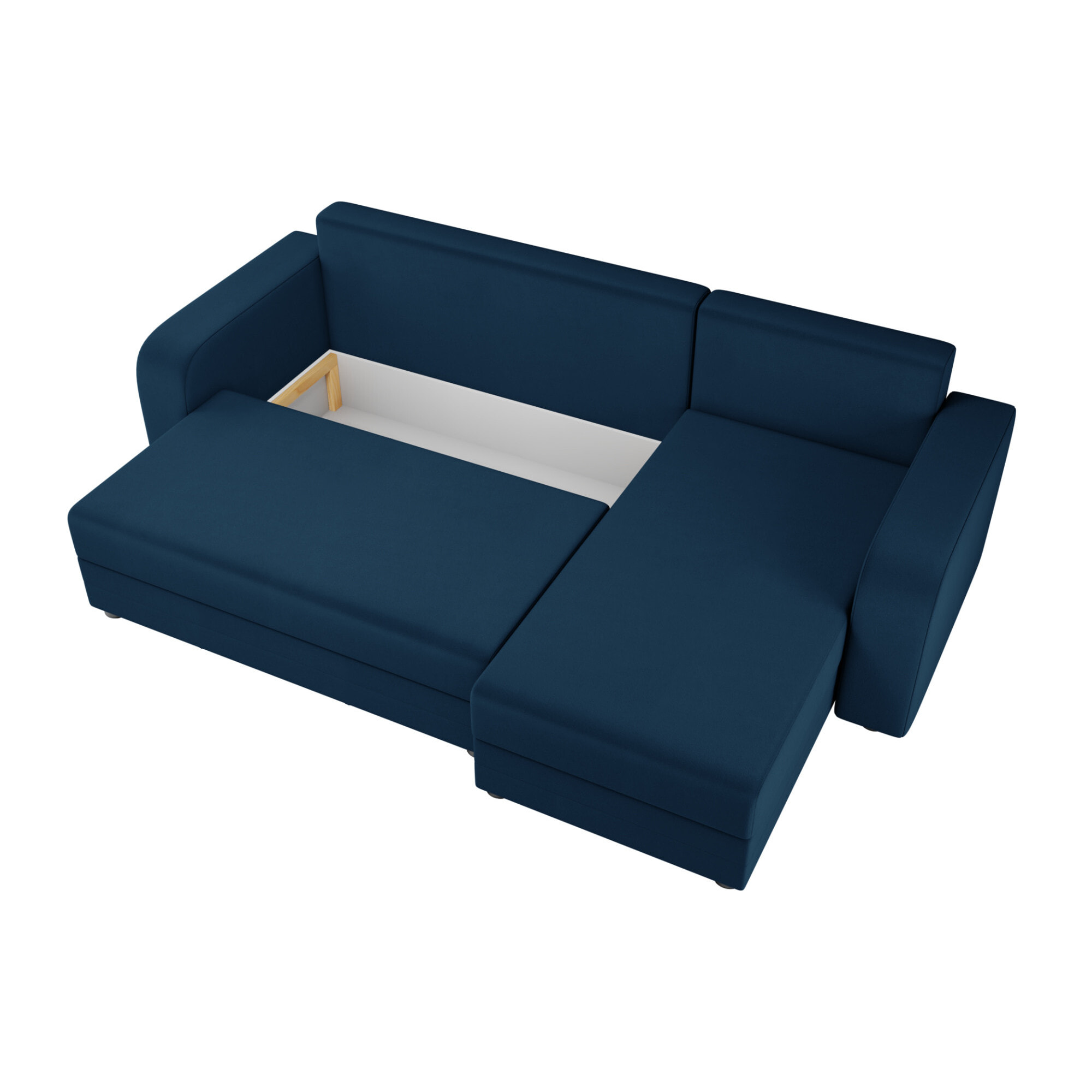 Harvey - Canapé d'angle réversible 4 places convertible avec coffre en velours - Bleu marine