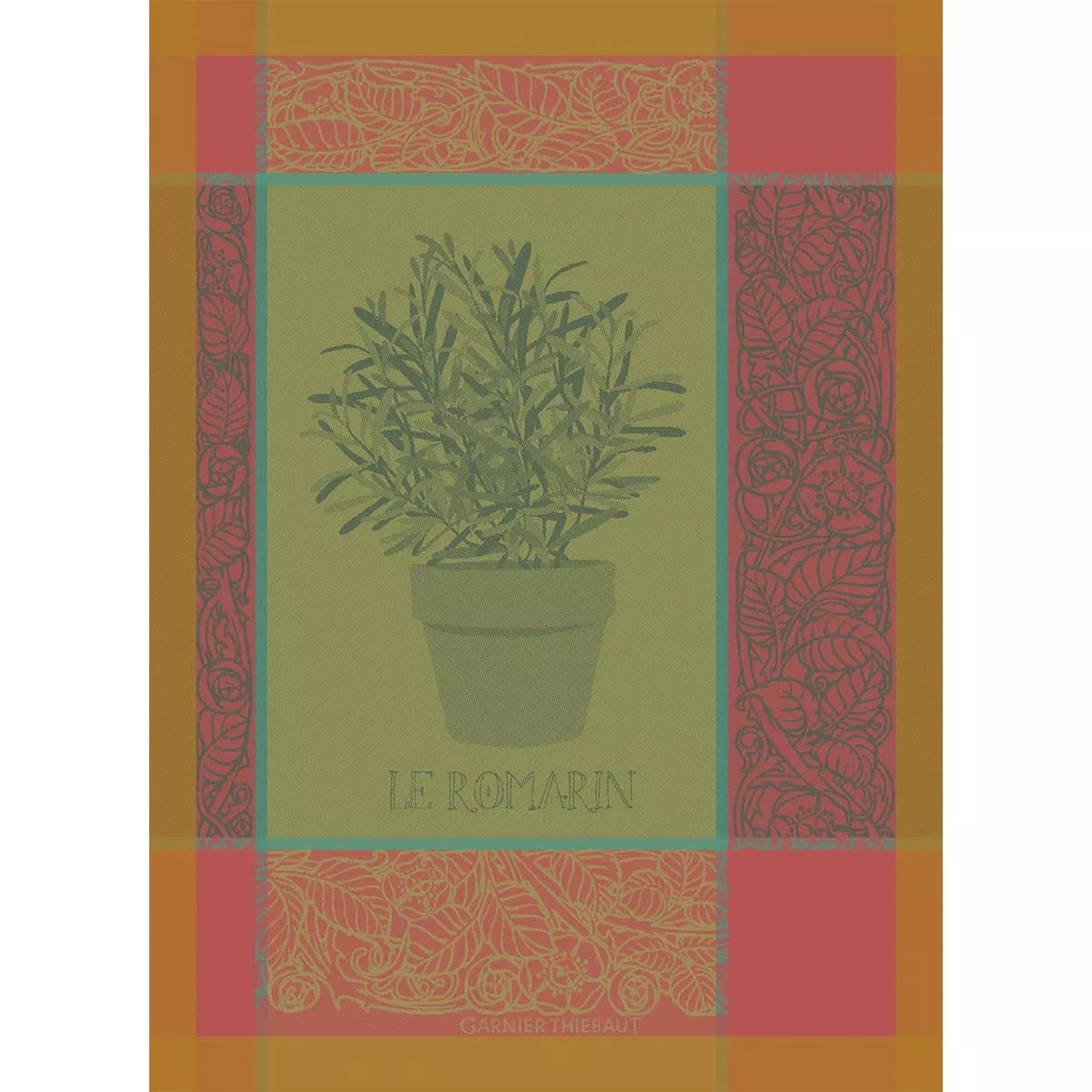 Torchon pur coton motif jacquard vert Romarin mousse