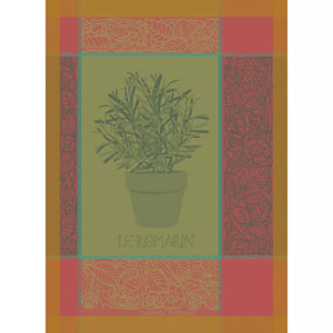 Torchon pur coton motif jacquard vert Romarin mousse