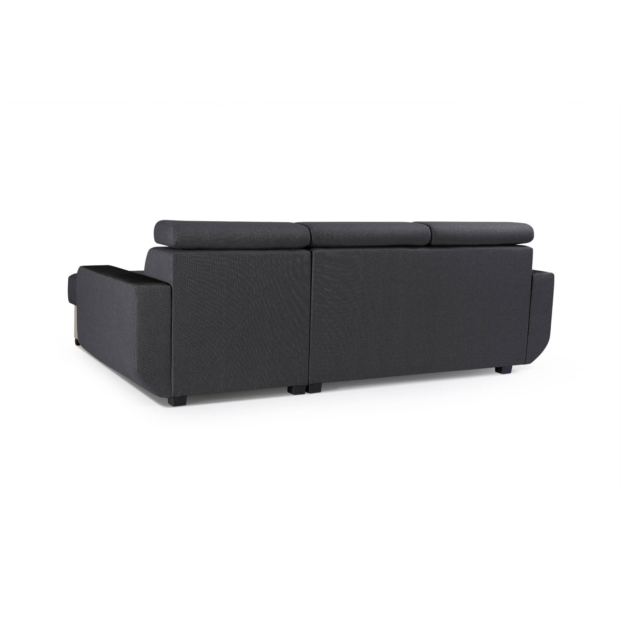 Dustin - Canapé d'angle réversible - 4 places - Convertible avec coffre - Têtières réglables - Noir / Gris