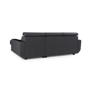Dustin - Canapé d'angle réversible - 4 places - Convertible avec coffre - Têtières réglables - Noir / Gris