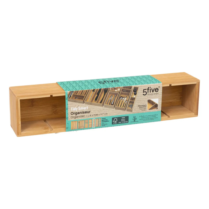 Organiseur modulable 3 bacs 38x8cm Tidy Smart Bambou