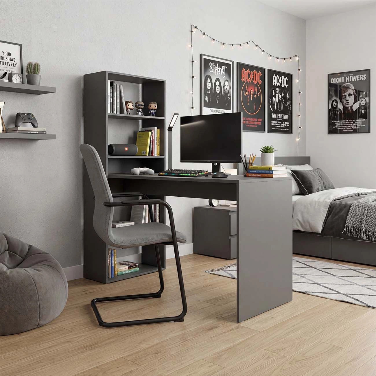 Mesa de escritorio con estantería en gris grafito 120x50 cm Cosmic Gris Grafito