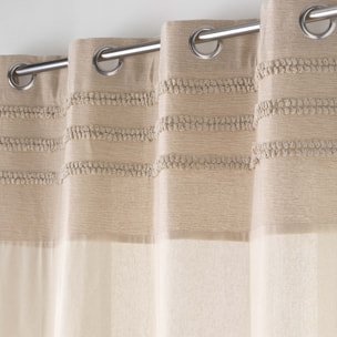 Rideau à œillets en poly-coton avec bande brodée - Naturel