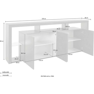 Credenza Ddalessandr, Buffet da soggiorno a 4 ante, Madia da salotto, Credenza moderna, 100% Made in Italy, 220x40h80 cm, Antracite