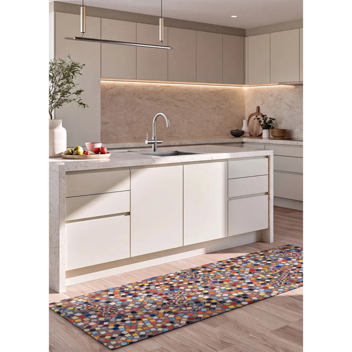 RICCI Alfombra lavable de cocina dibujos con mosaicos Multicolor, varias medidas disponibles.