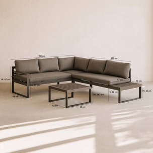 Salon de jardin d'angle 5 places en aluminium et tissu moka PISA