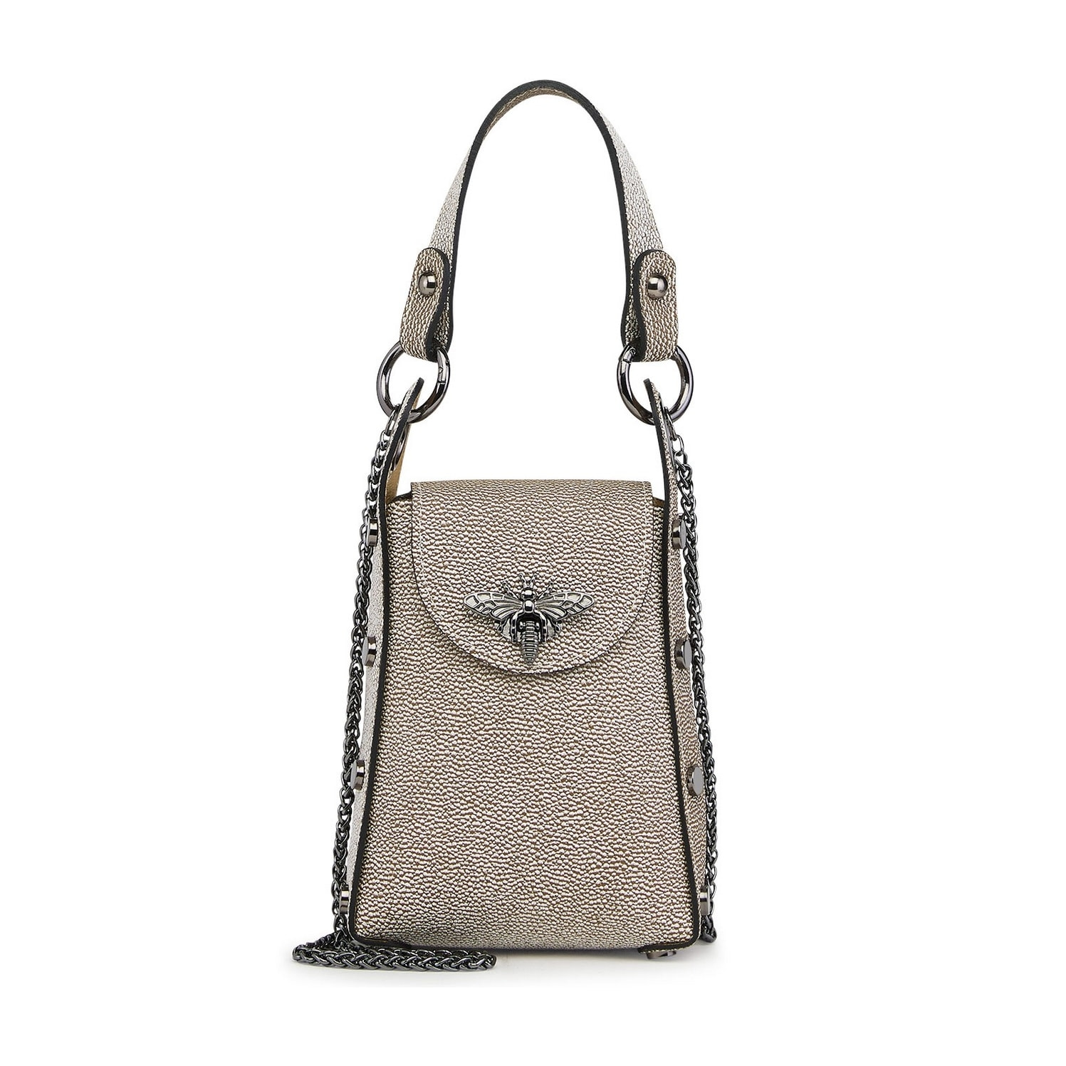 Borse Donna colore Grigio-in pelle Made in Italy 14x20x7cm