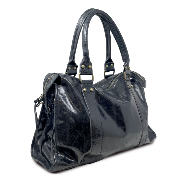 Chicca Borse - Borsa a Mano Donna in Vera Pelle - Colore Nero