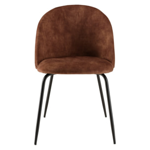 TOM - Lot de 2 chaises velours acajou dossier arrondi pieds acier noir