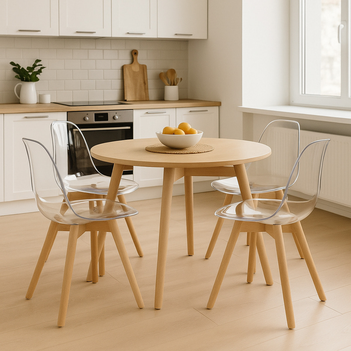 Set di 2 sedie Kito trasparenti con gambe in legno di faggio