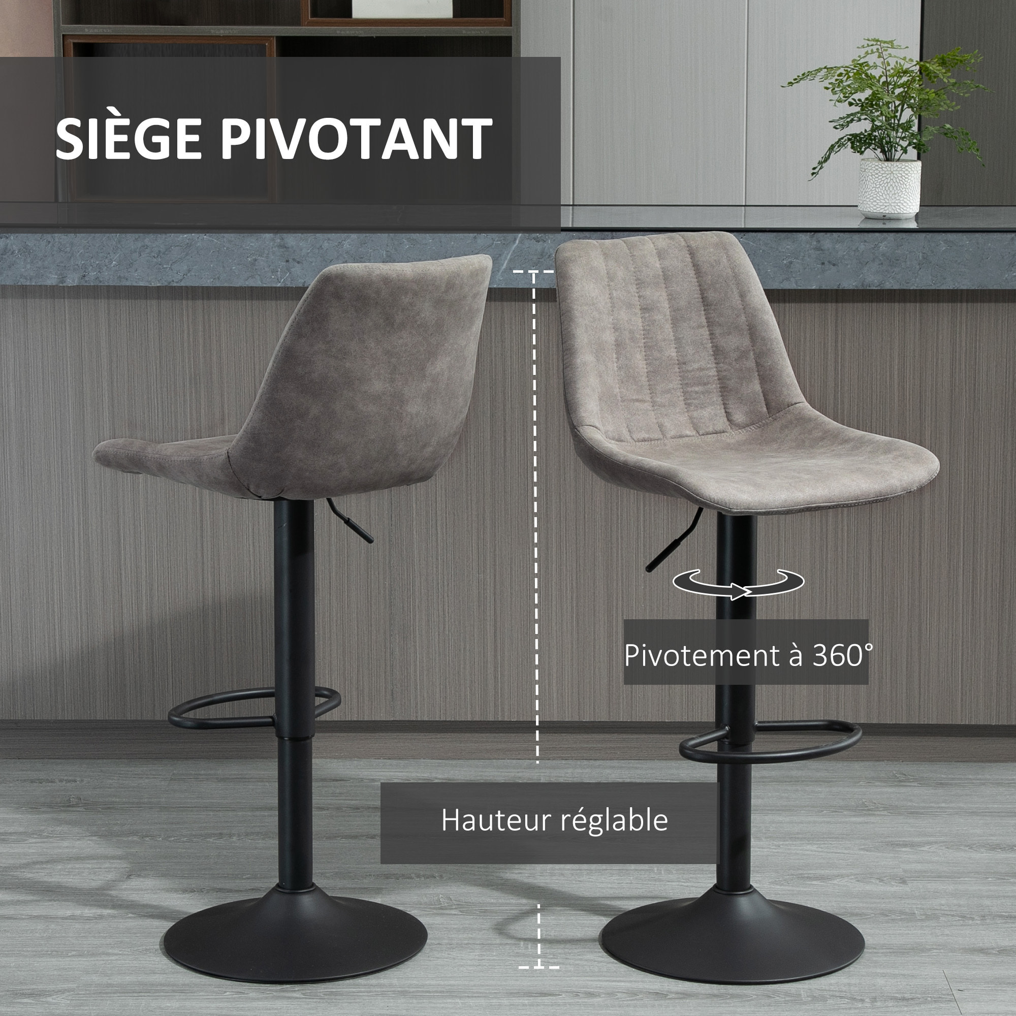 Lot de 2 tabourets de bar – Style vintage – Réglables et pivotants
