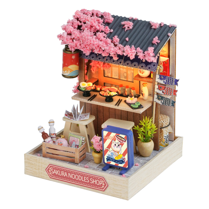 Collezione Angolo della Felicità, Casa dei Noodles Sakura. Modello 3D realistico con grande dettaglio, copertura antipolvere e luci a LED.