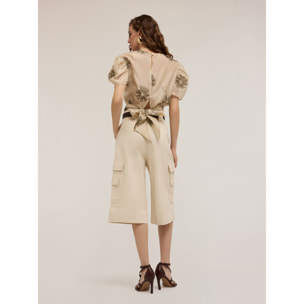 Motivi - Blusa bordada con mangas abullonadas - Beige