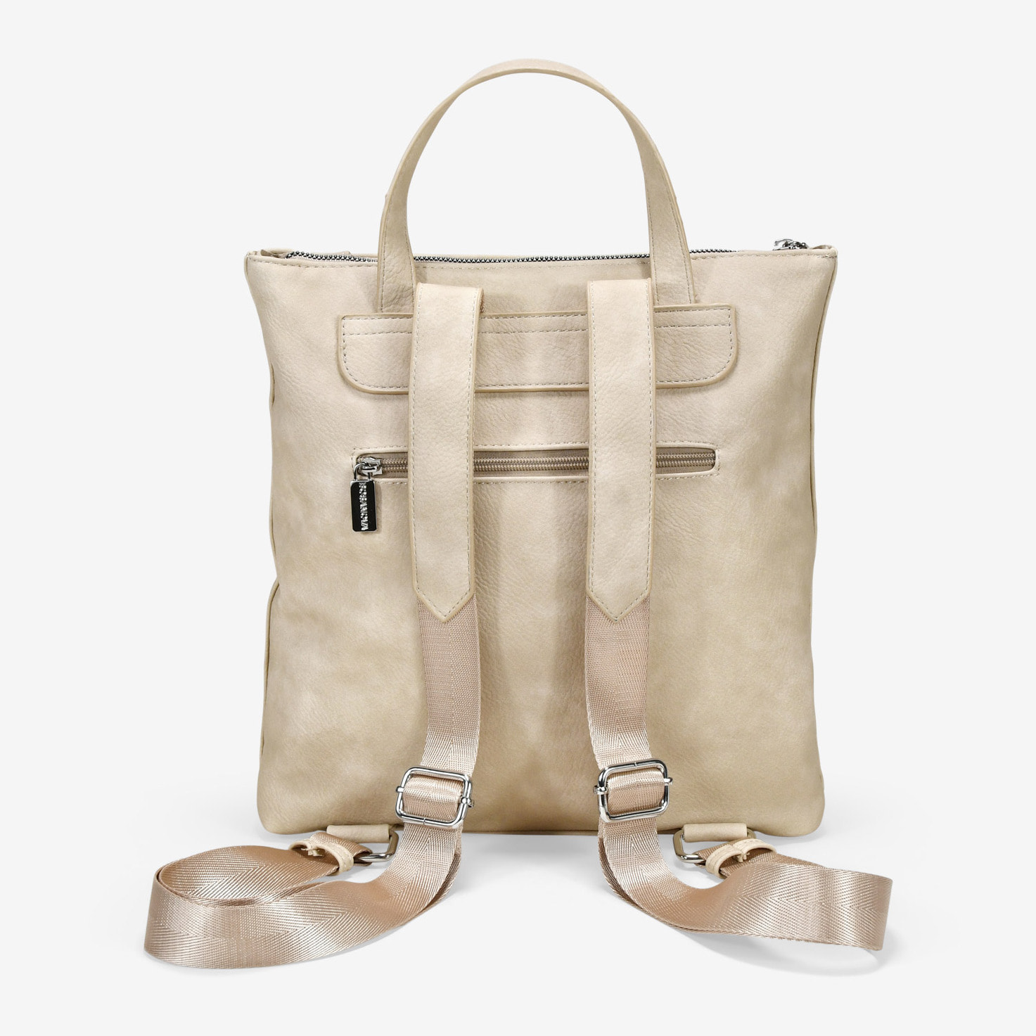 Mochila beige con cremalleras metálicas