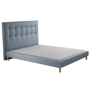Ensemble sommier robuste, AUBE, tête de lit capitonnée élégante - bleu ciel