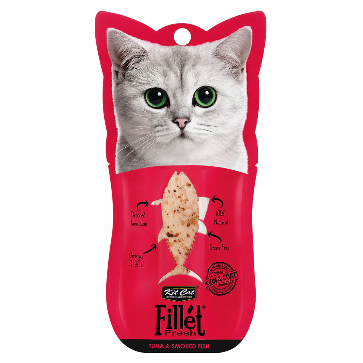 Kit Cat FilletFresh - Atún y Pescado Ahumado 30 g Snack natural para gatos