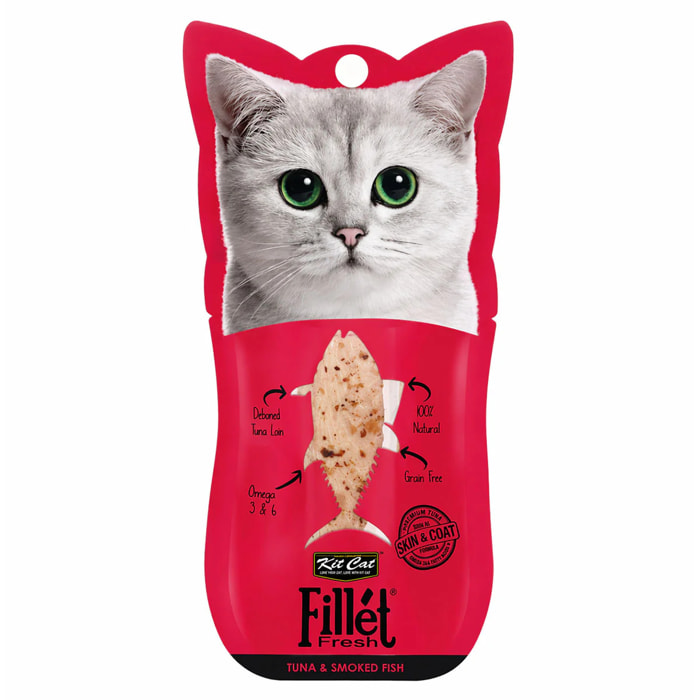 Kit Cat FilletFresh - Atún y Pescado Ahumado 30 g Snack natural para gatos